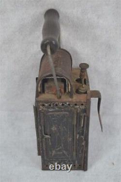 Antique lantern lamp hang carry oil green glass Germany sideopen 19th original