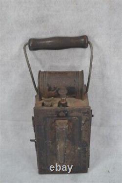Antique lantern lamp hang carry oil green glass Germany sideopen 19th original