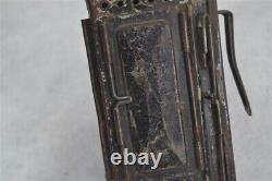 Antique lantern lamp hang carry oil green glass Germany sideopen 19th original