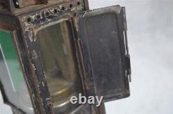 Antique lantern lamp hang carry oil green glass Germany sideopen 19th original