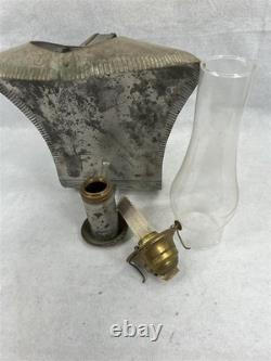 Antique oil lamp lantern tin glass sit, carry, hang utility original 19th c