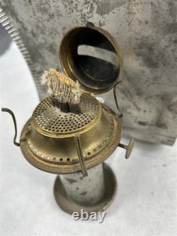 Antique oil lamp lantern tin glass sit, carry, hang utility original 19th c