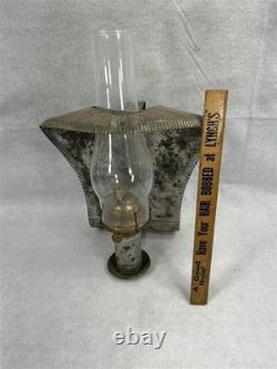 Antique oil lamp lantern tin glass sit, carry, hang utility original 19th c