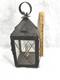 Antique tin candle lantern lamp 13.5 in. Glass guards carry loop original 19thc