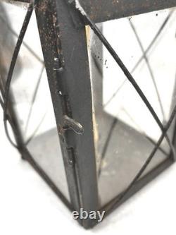 Antique tin candle lantern lamp 13.5 in. Glass guards carry loop original 19thc