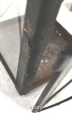 Antique tin candle lantern lamp 13.5 in. Glass guards carry loop original 19thc