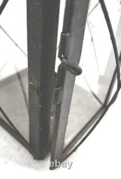 Antique tin candle lantern lamp 13.5 in. Glass guards carry loop original 19thc Antique tin candle lantern lamp 13.5 in. Glass guards carry loop original 19thc