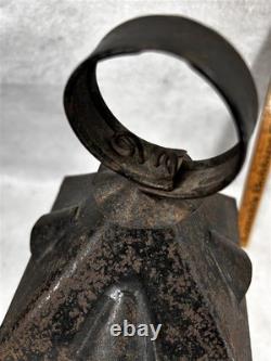 Antique tin candle lantern lamp 13.5 in. Glass guards carry loop original 19thc