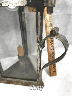 Antique tin candle lantern lamp unusual 3 sides withglass hand made original 19th