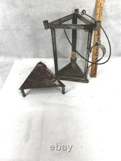 Antique tin candle lantern lamp unusual 3 sides withglass hand made original 19th