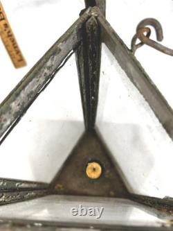 Antique tin candle lantern lamp unusual 3 sides withglass hand made original 19th