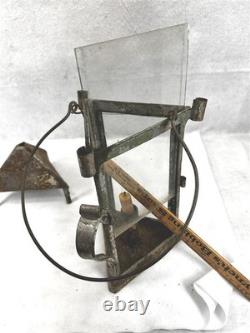 Antique tin candle lantern lamp unusual 3 sides withglass hand made original 19th