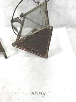 Antique tin candle lantern lamp unusual 3 sides withglass hand made original 19th