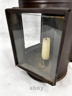 Antique tin candle lantern lamp unusual 3 sides withglass original 19thc