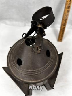 Antique tin candle lantern lamp unusual 3 sides withglass original 19thc