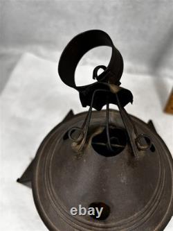 Antique tin candle lantern lamp unusual 3 sides withglass original 19thc