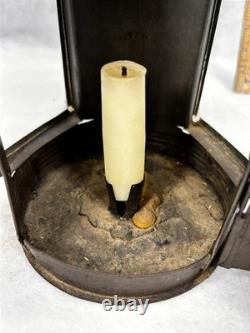 Antique tin candle lantern lamp unusual 3 sides withglass original 19thc