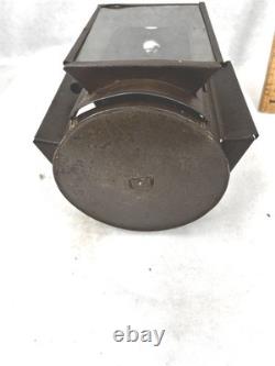 Antique tin candle lantern lamp unusual 3 sides withglass original 19thc