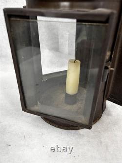 Antique tin candle lantern lamp unusual 3 sides withglass original 19thc