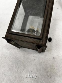 Antique tin oil lantern lamp sm removable font slide glass door original 19thc