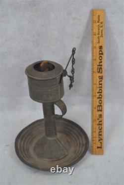 Antique tin whale oil lamp lantern with wick pick 18th/19th sit carry original