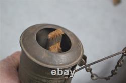 Antique tin whale oil lamp lantern with wick pick 18th/19th sit carry original