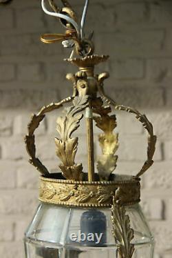 Antique val saint lambert crystal glass caryatid bronze heads lantern chandelier