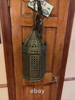 Antique/ vintage Moroccan Pierced Brass Lantern Hanging Lamp Middle Eastern