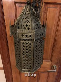 Antique/ vintage Moroccan Pierced Brass Lantern Hanging Lamp Middle Eastern