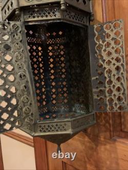 Antique/ vintage Moroccan Pierced Brass Lantern Hanging Lamp Middle Eastern