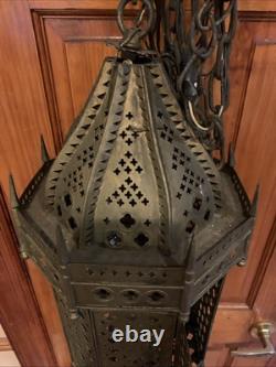 Antique/ vintage Moroccan Pierced Brass Lantern Hanging Lamp Middle Eastern