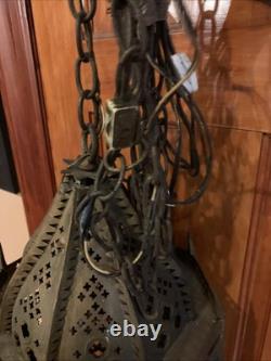 Antique/ vintage Moroccan Pierced Brass Lantern Hanging Lamp Middle Eastern