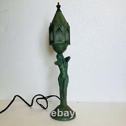 Art Nouveau Figural Lady Lantern Lamp