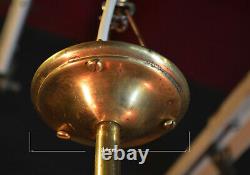 Art nouveau vintage brass 2 arm chandelier lantern 1930s French handmade shades