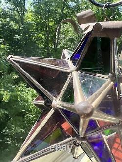 Authentic Antique Moravian Star Light Lantern Good Condition Multi Colored