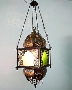 BR392 Vintage Reproduction Large Square Moroccan / Egyptian Hanging Lantern/Lamp