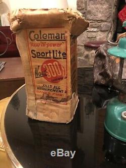 Beautiful Vintage Antique 1947 Coleman Lantern Canadian seafoam green 242B Withbox