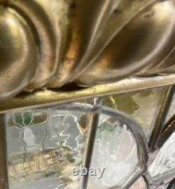Brass And Stained Leaded Glass Hall Lantern Antique Victorian C1880
