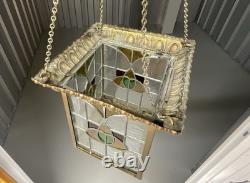 Brass And Stained Leaded Glass Hall Lantern Antique Victorian C1880