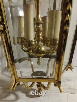 Brass/Glass Antique Grand Entrance Lantern, Dimensions 25H x 13W