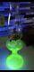 Bright Glow Under UV Light Antique Vtg Uranium Glass Oil Lamp Green