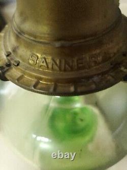 Bright Glow Under UV Light Antique Vtg Uranium Glass Oil Lamp Green