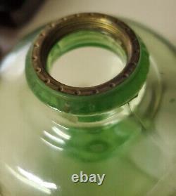 Bright Glow Under UV Light Antique Vtg Uranium Glass Oil Lamp Green