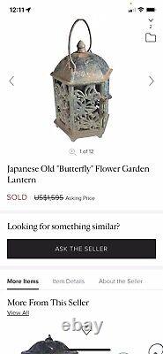 Butterfly Old Bronz Hanging Jarden Lantern Antique Height 11.2 Made in Japan