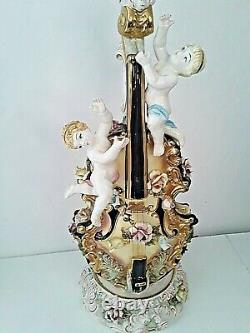 Capodimonte Large Antique Lamp Porcelain Cherub Angels Violin Vintage Italian