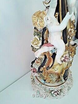 Capodimonte Large Antique Lamp Porcelain Cherub Angels Violin Vintage Italian