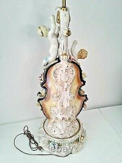 Capodimonte Large Antique Lamp Porcelain Cherub Angels Violin Vintage Italian