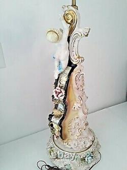 Capodimonte Large Antique Lamp Porcelain Cherub Angels Violin Vintage Italian