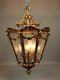 Chandelier Lantern French Louis XVI Bronze Gold Leaf Floral Glass Vintage