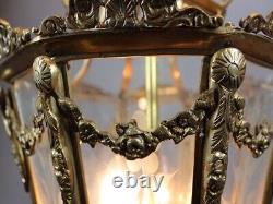 Chandelier Lantern French Louis XVI Bronze Gold Leaf Floral Glass Vintage
